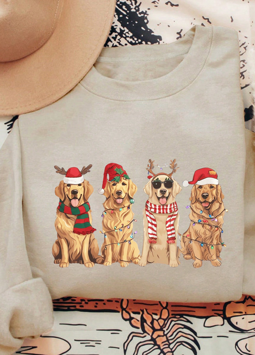 Бежевый свитшот SHEIN рисунок без декора (332709268)