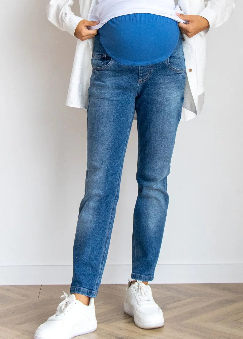 Синие джинсы для беременных Mom’s Jeans с плотной стрейчевой джинсовой ткани с высокой талией To Be - (253914798)