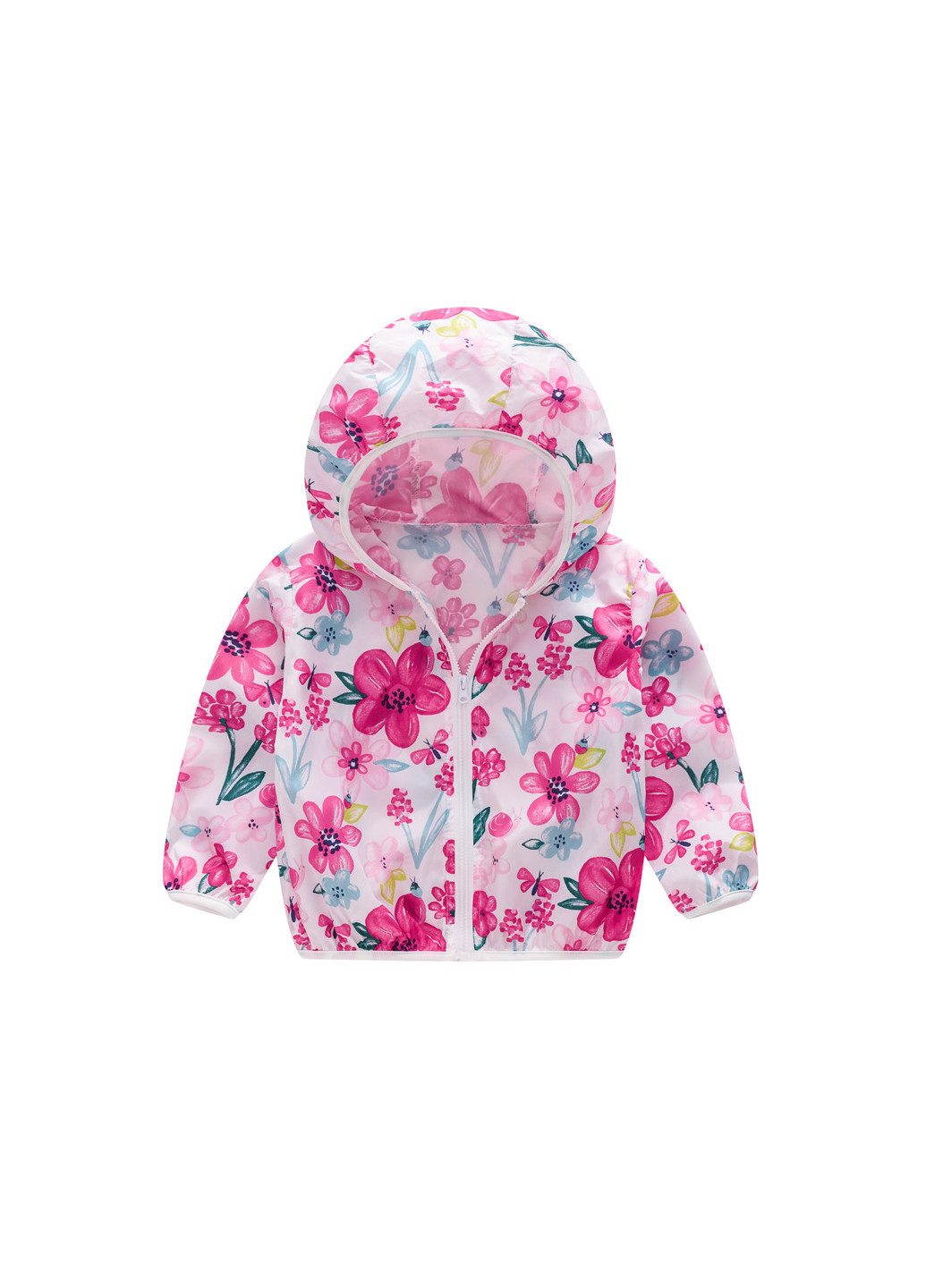 Белая демисезонная куртка-ветровка для девочки бабочки в цветах Jomake 51174