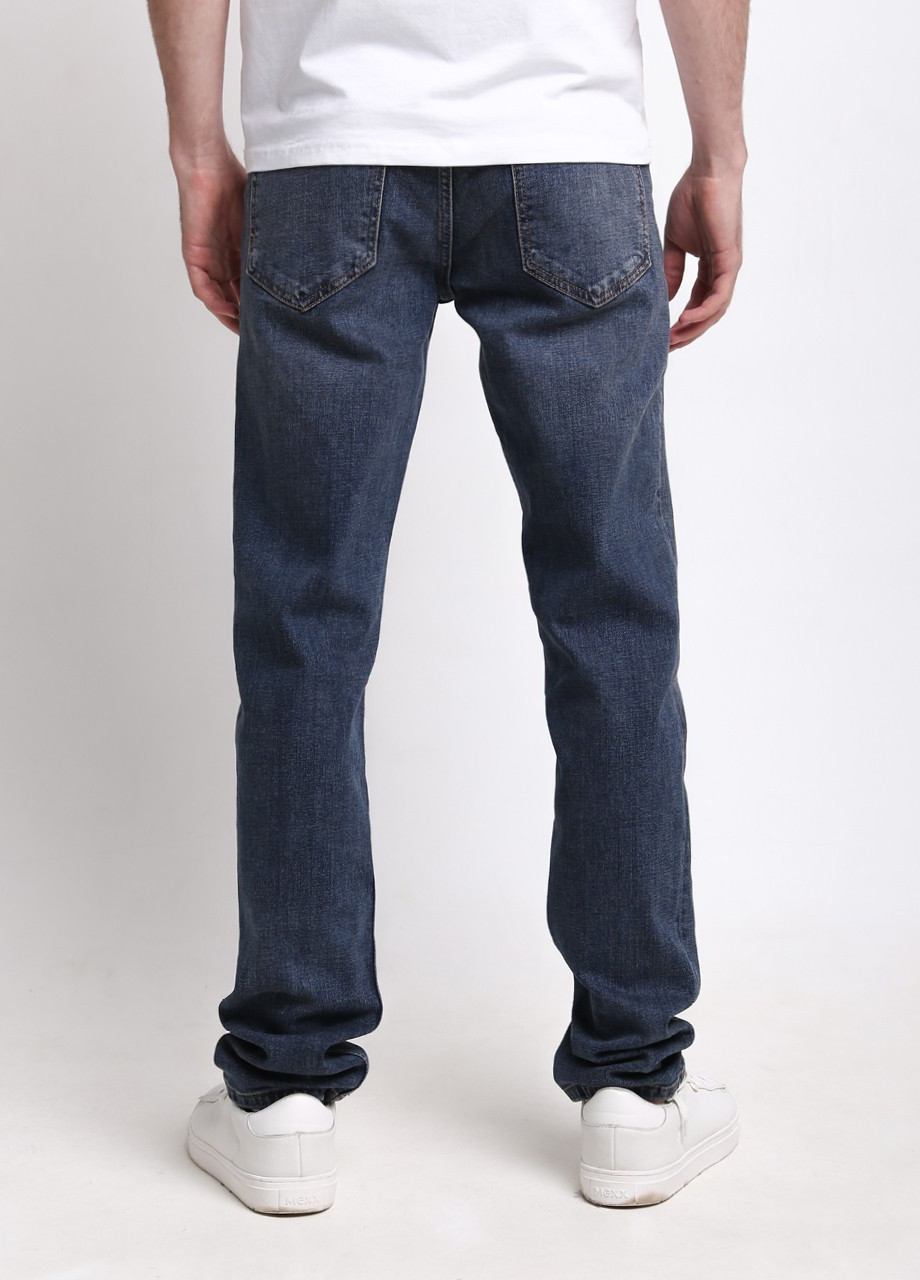 Синие демисезонные слим джинсы мужские зауженные синие с контрасной теркой Slim Davito