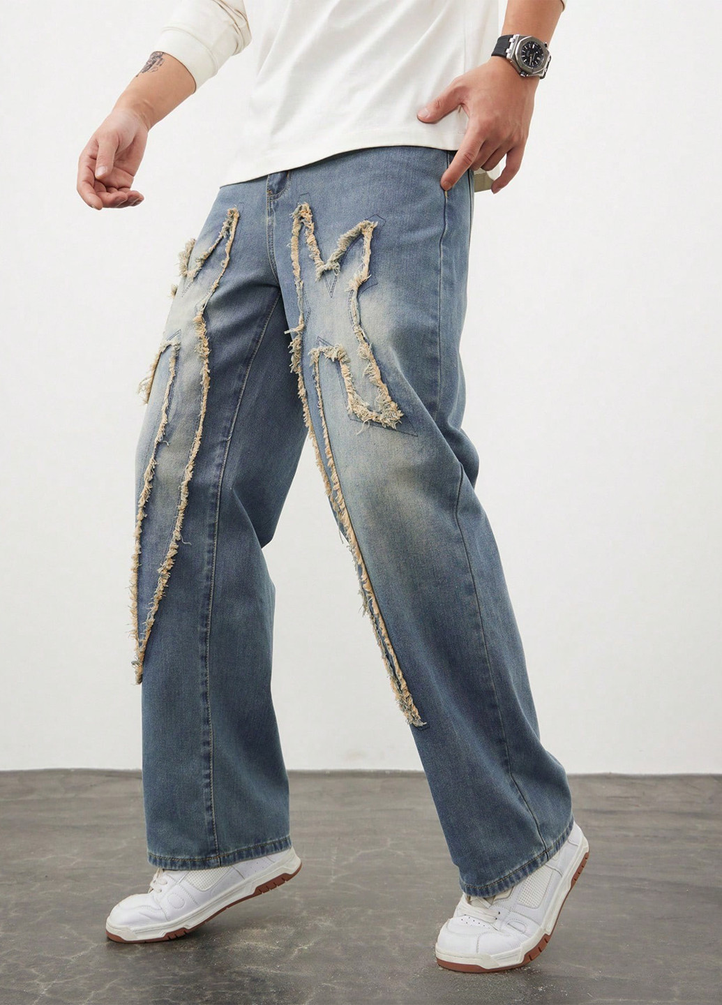 Серо-голубые демисезонные свободные джинсы SHEIN