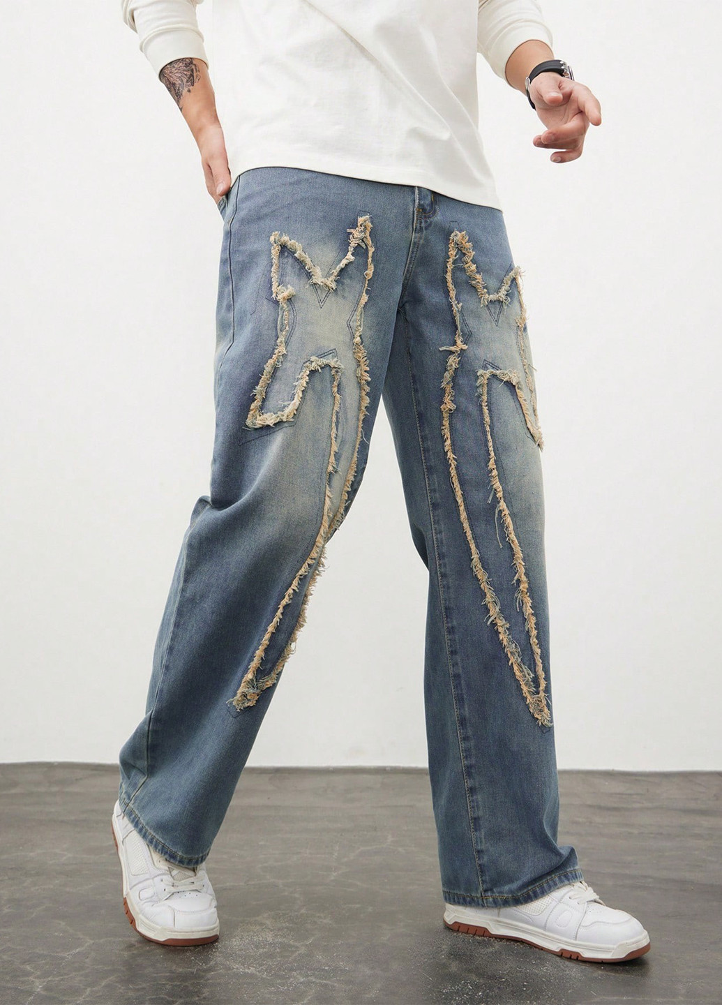 Серо-голубые демисезонные свободные джинсы SHEIN