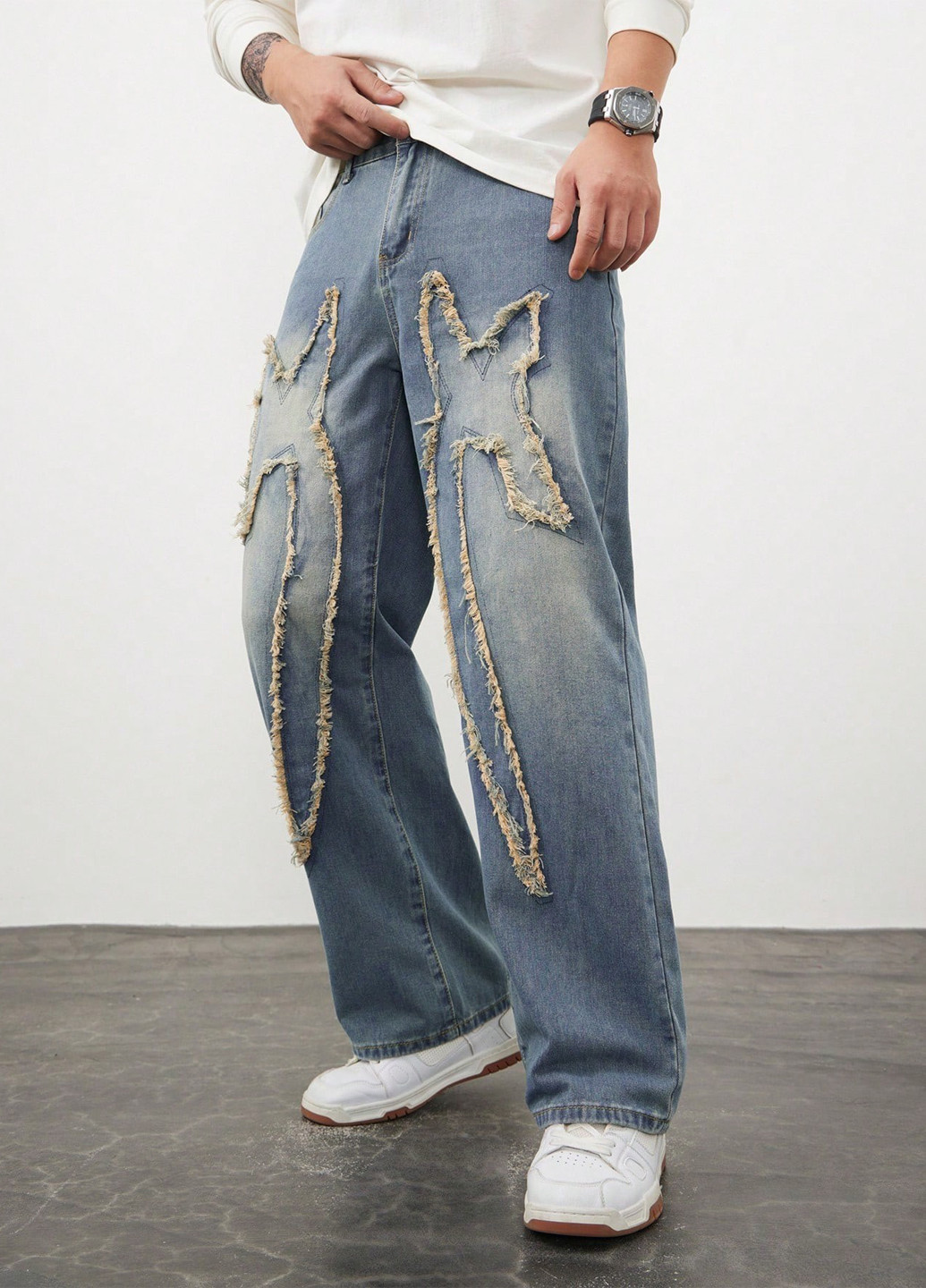 Серо-голубые демисезонные свободные джинсы SHEIN