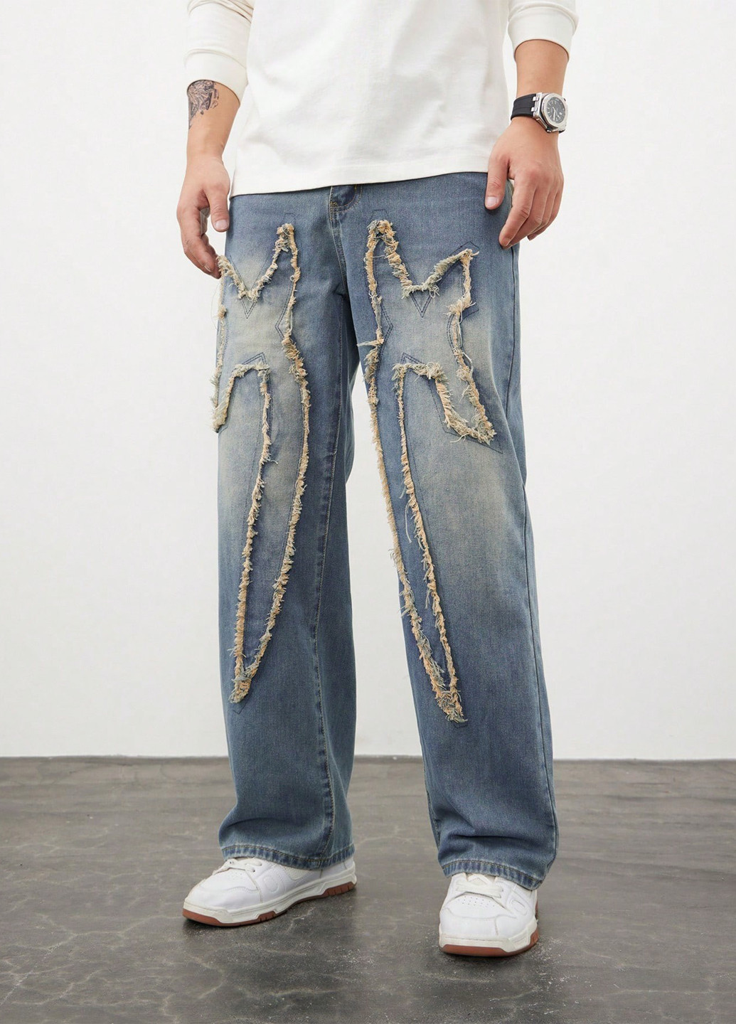 Серо-голубые демисезонные свободные джинсы SHEIN