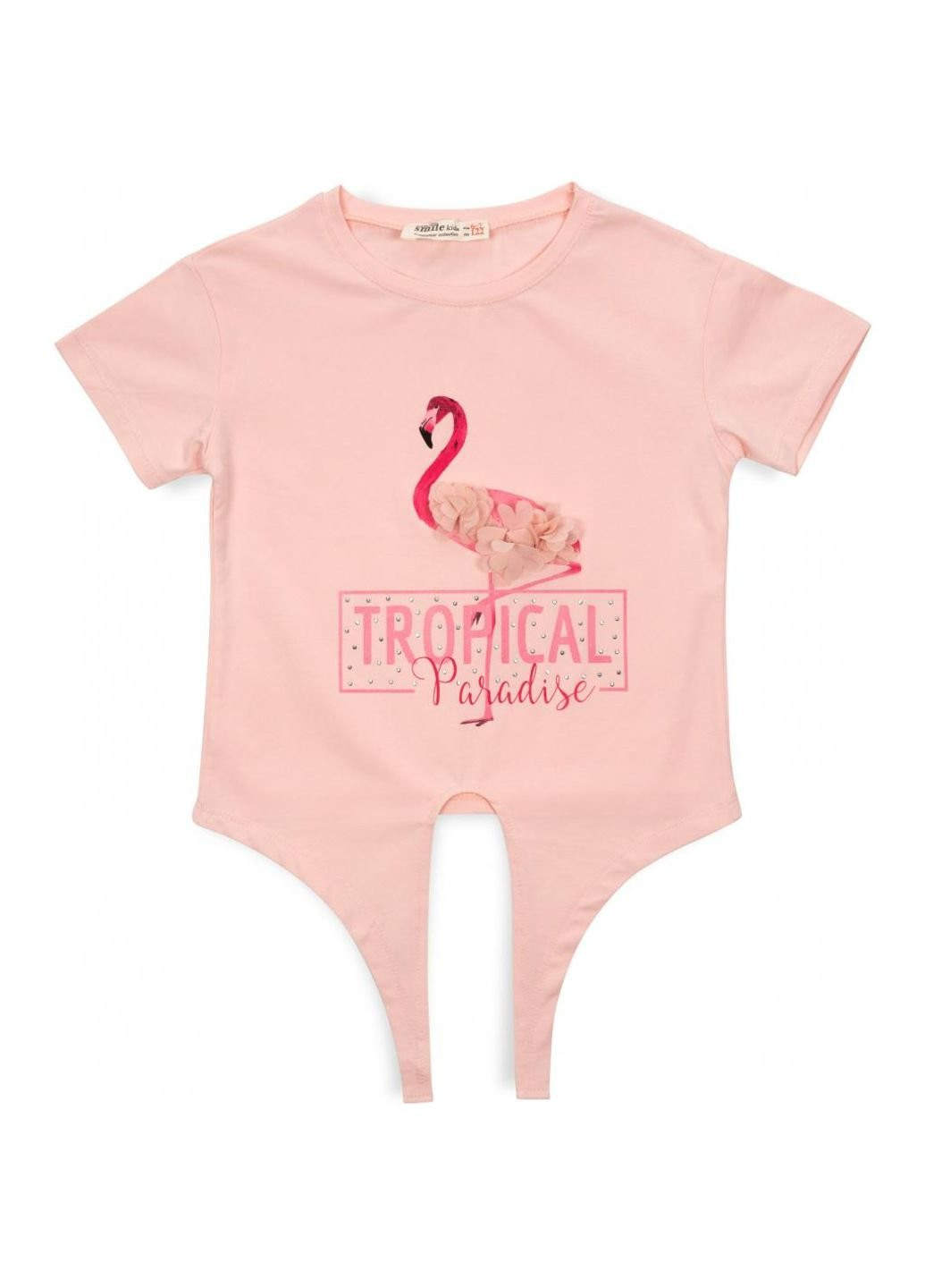 Персиковая летняя футболка детская одяг с фламинго (3130-122g-peach) Smile