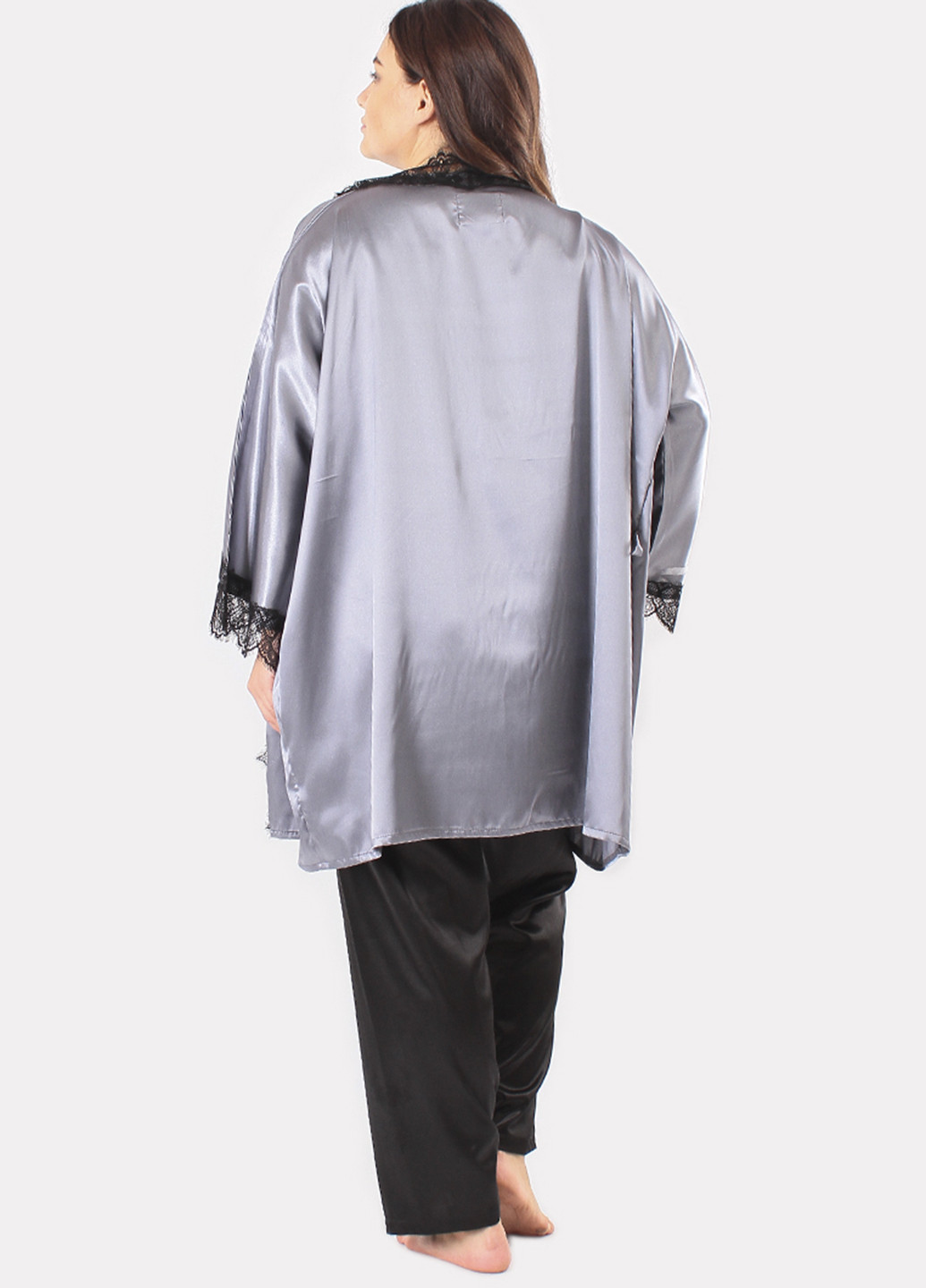 Сірий демісезонний комплект (топ, брюки, халат) Ghazel