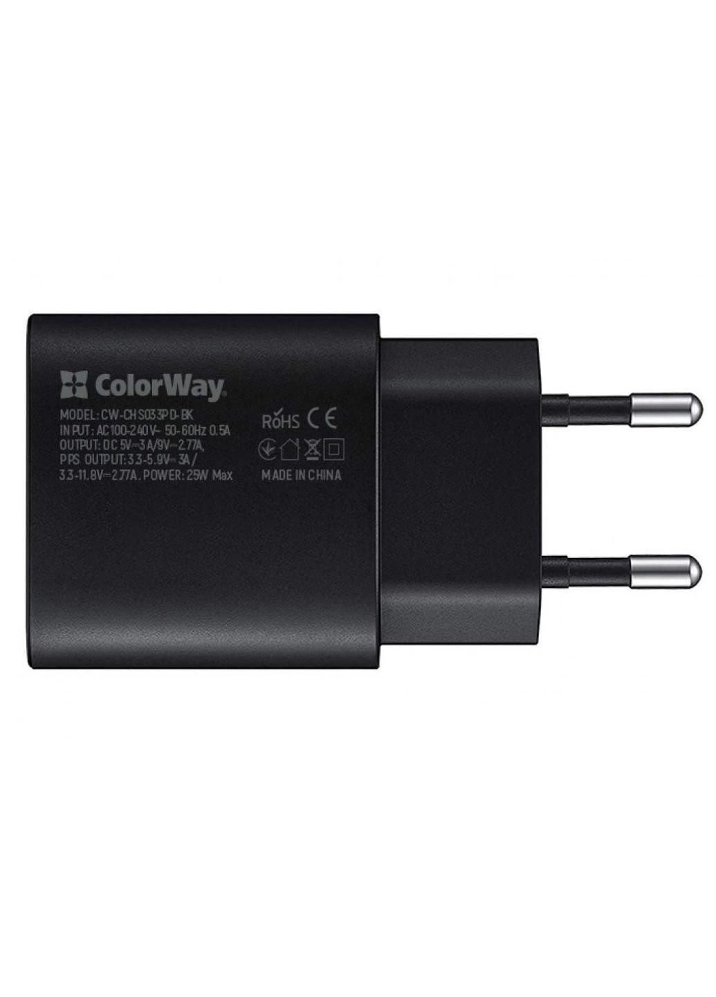Зарядное устройство (CW-CHS033PD-BK) Colorway power delivery port pps usb type-c (25w) black (253506918)
