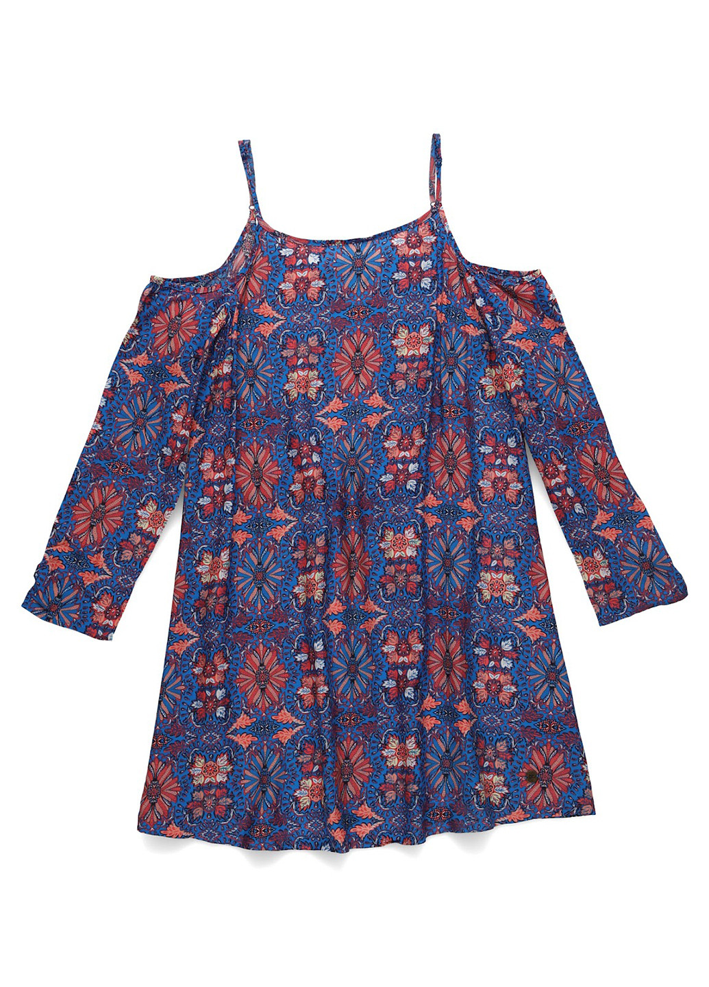 Синее кэжуал платье клеш, с открытыми плечами Pepe Jeans с цветочным принтом