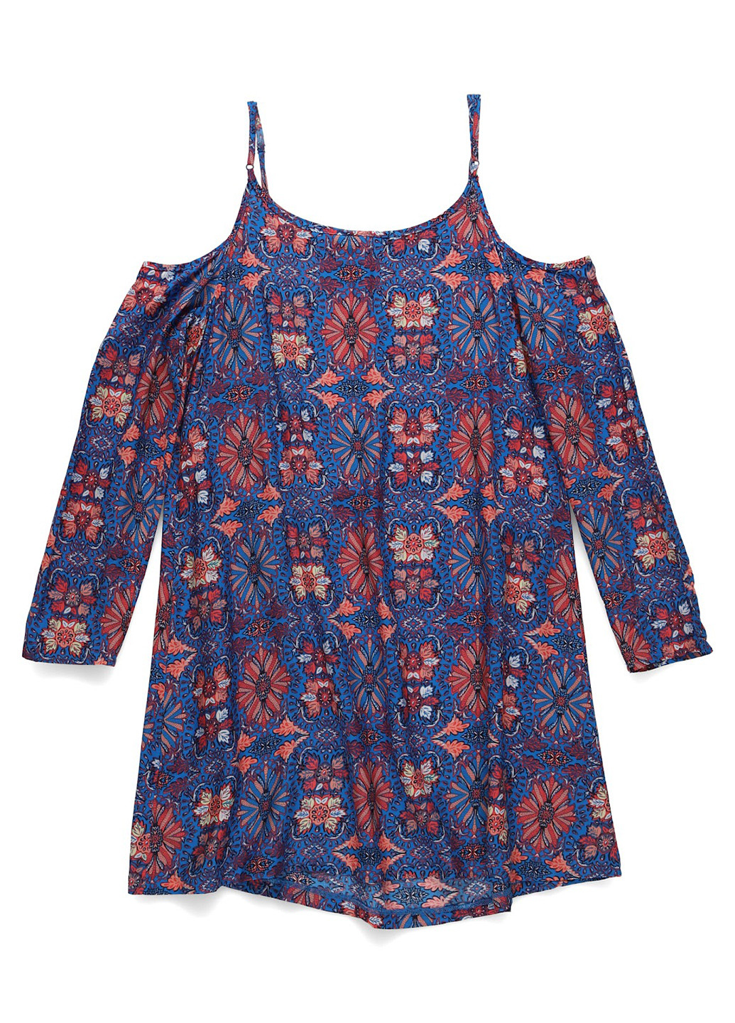 Синее кэжуал платье клеш, с открытыми плечами Pepe Jeans с цветочным принтом