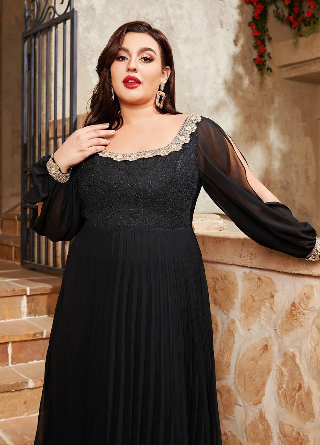 Черное вечернее, праздничный платье плиссированное SHEIN однотонное