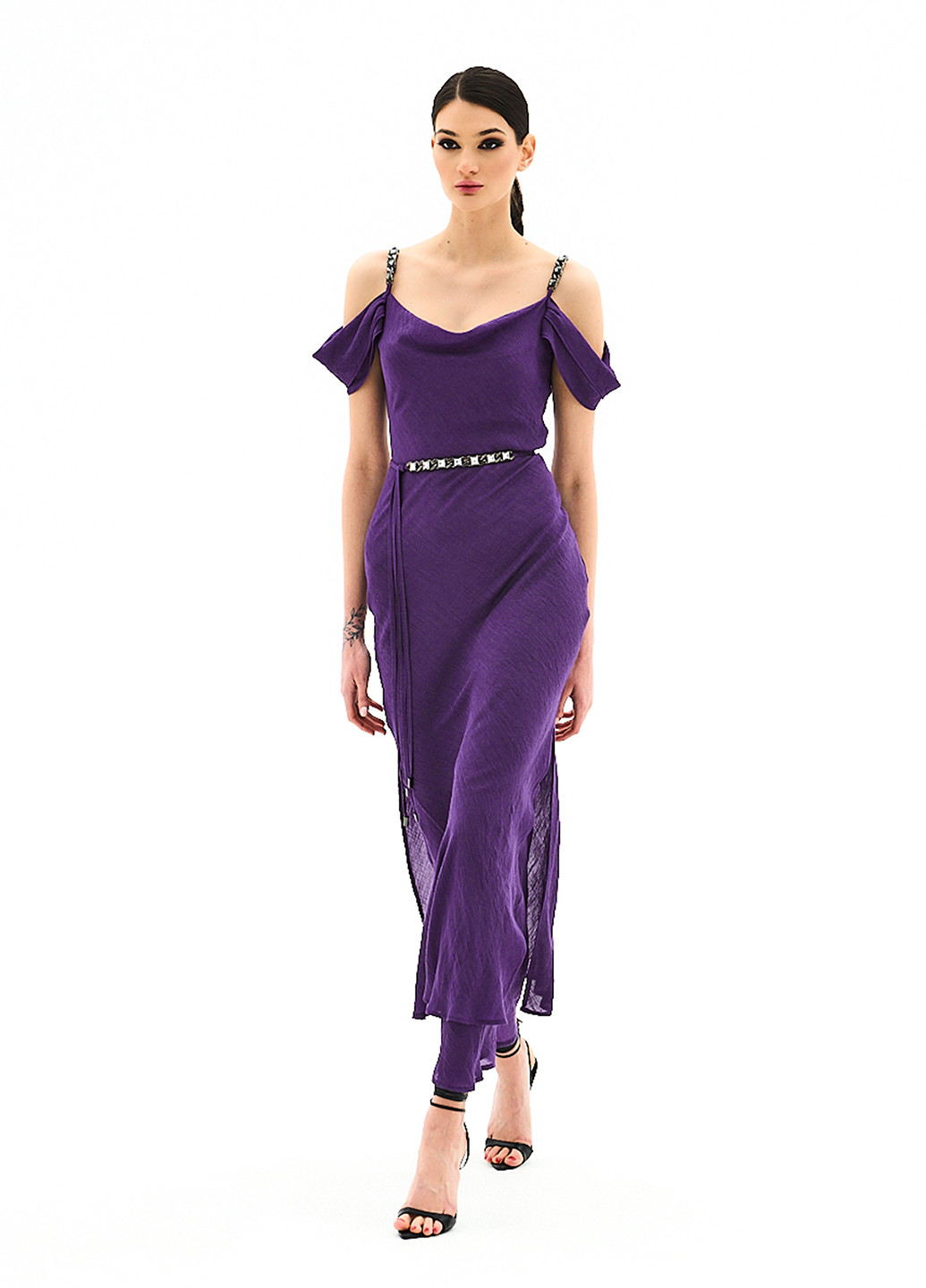 Фіолетова кежуал сукня з відкритими плечима BGL однотонна