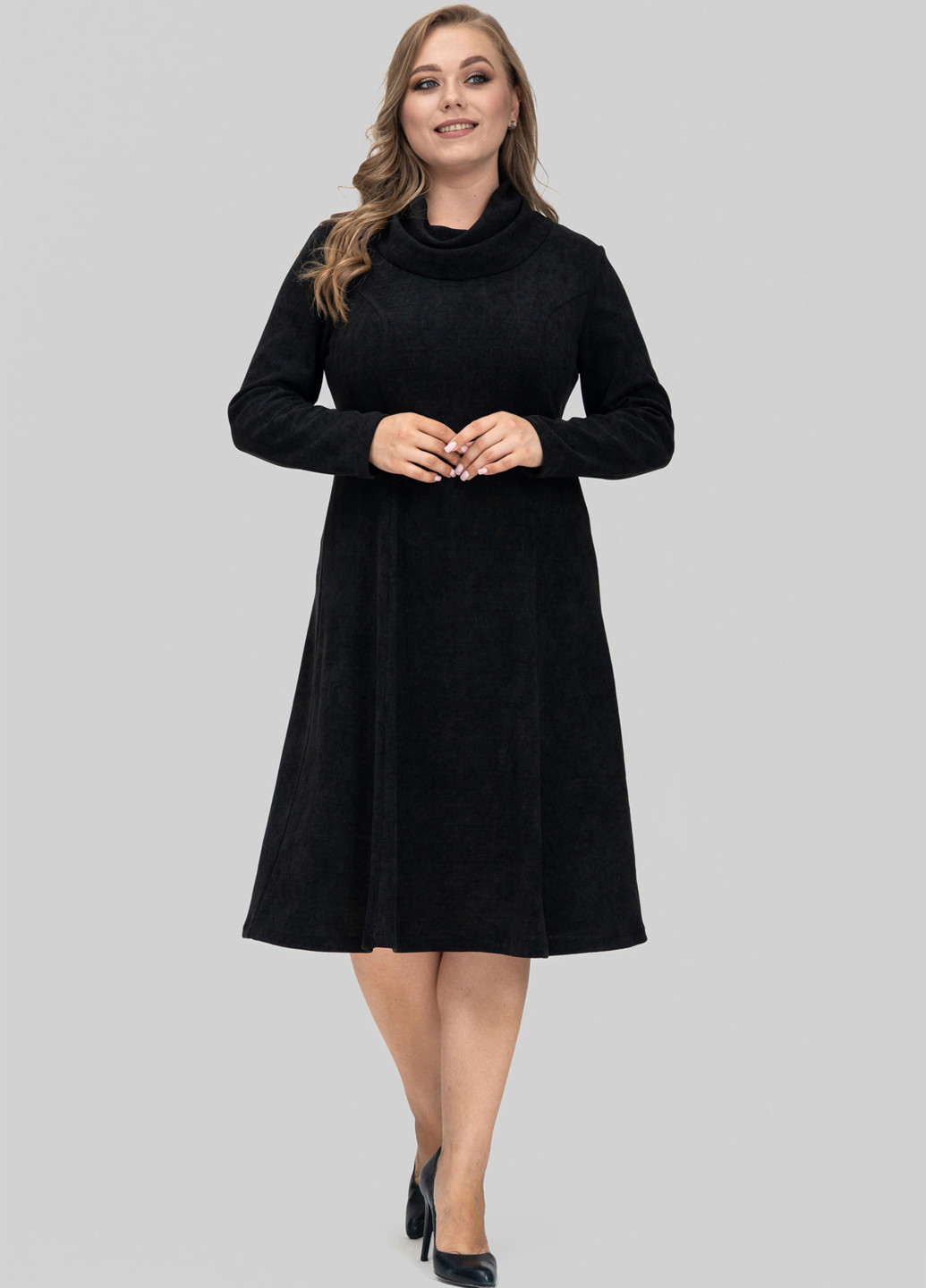 Черное кэжуал платье клеш A'll Posa однотонное