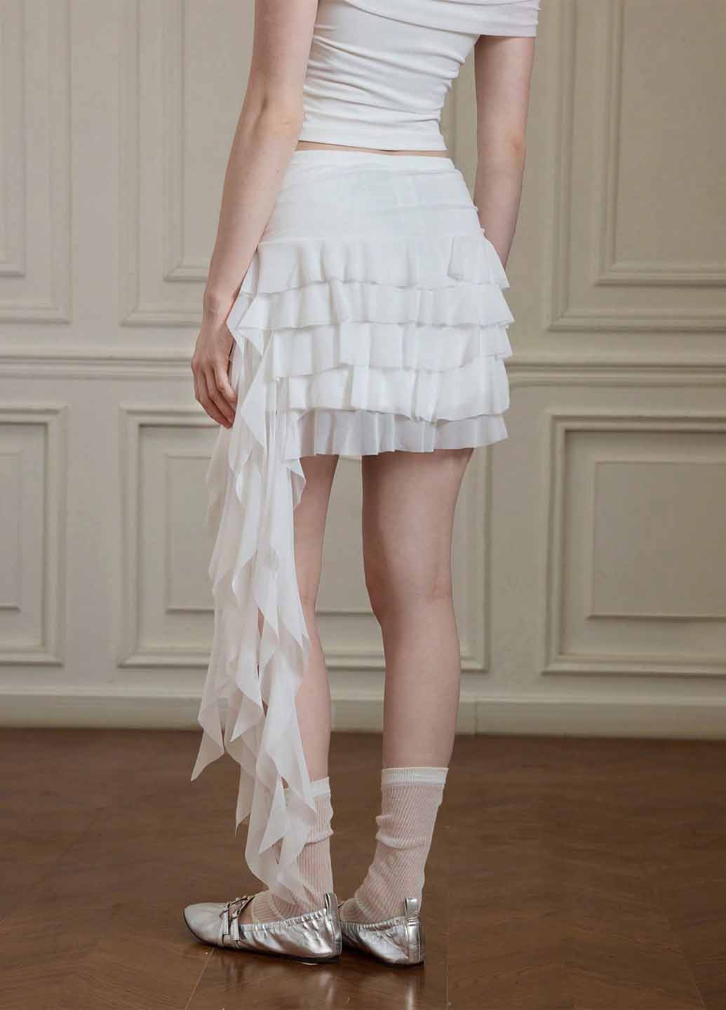 Белая праздничный, кэжуал однотонная юбка SHEIN а-силуэта (трапеция)