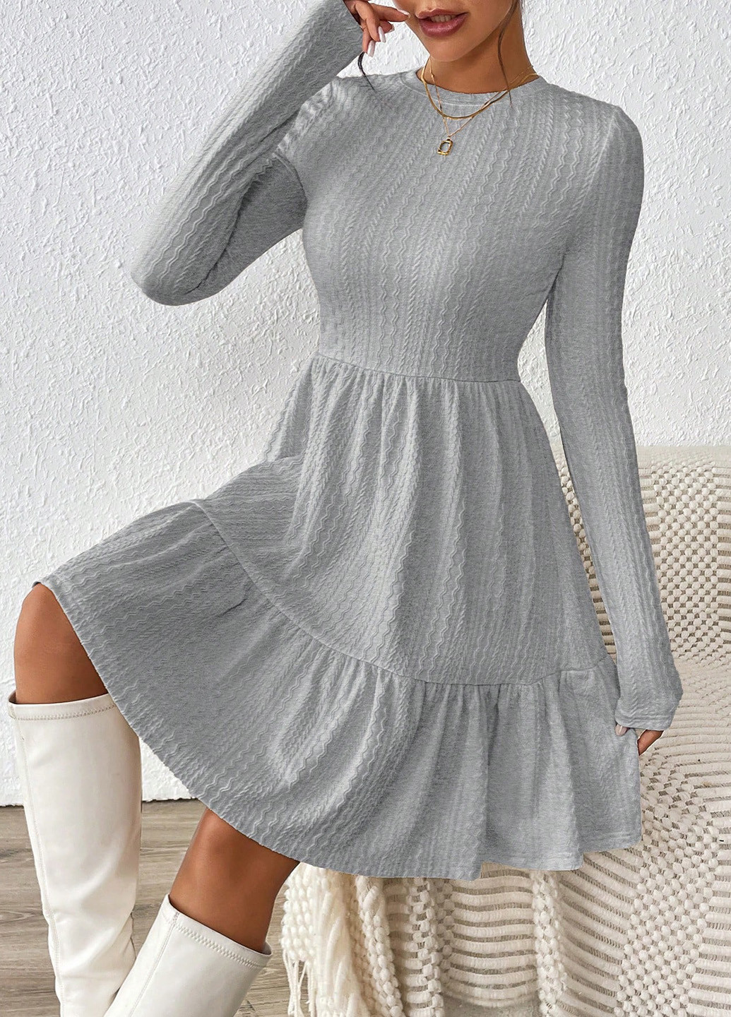 Світло-сіра кежуал сукня SHEIN однотонна