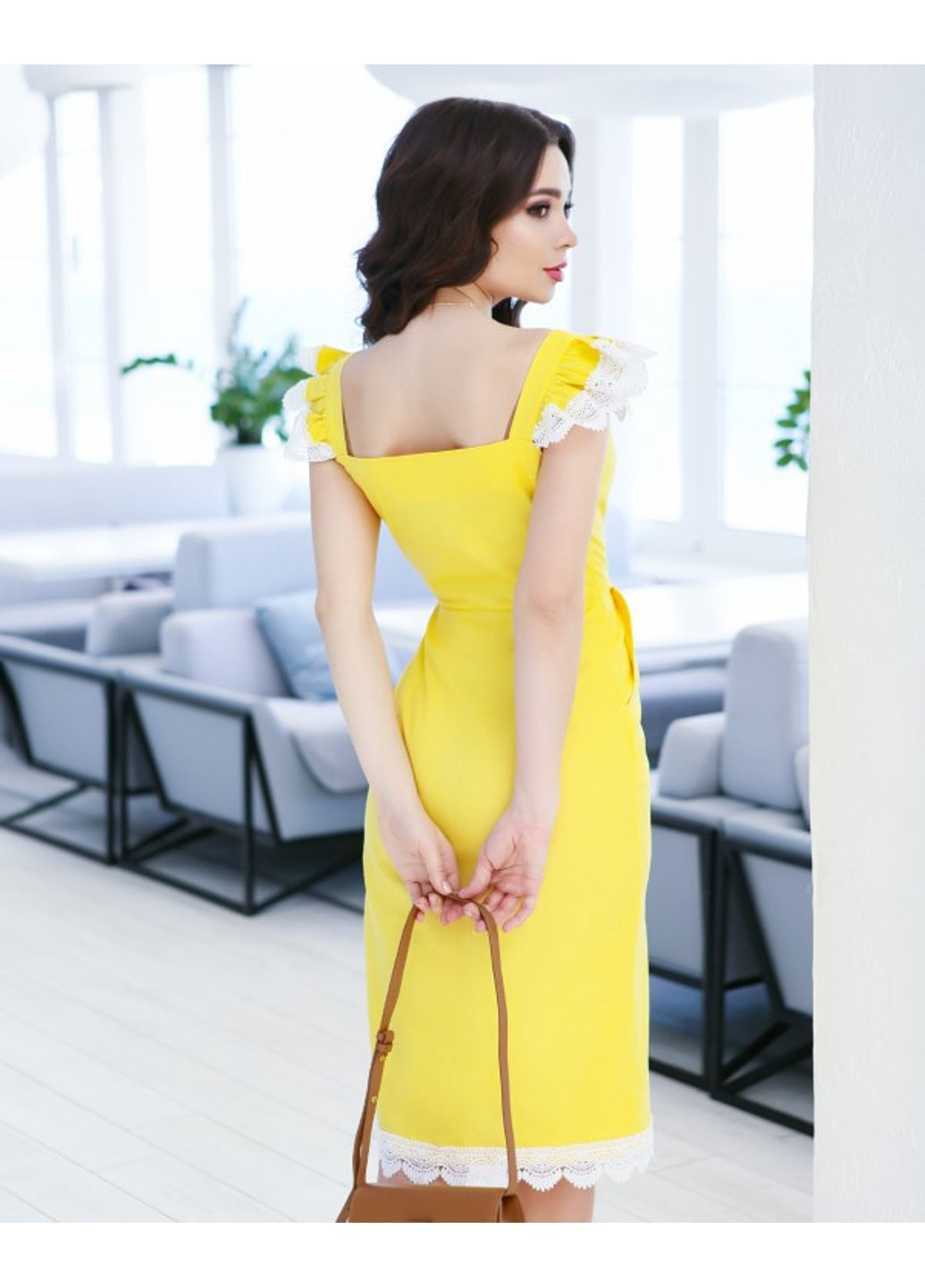 Жовтий повсякденний сукня 11651 s білий ISSA PLUS однотонна