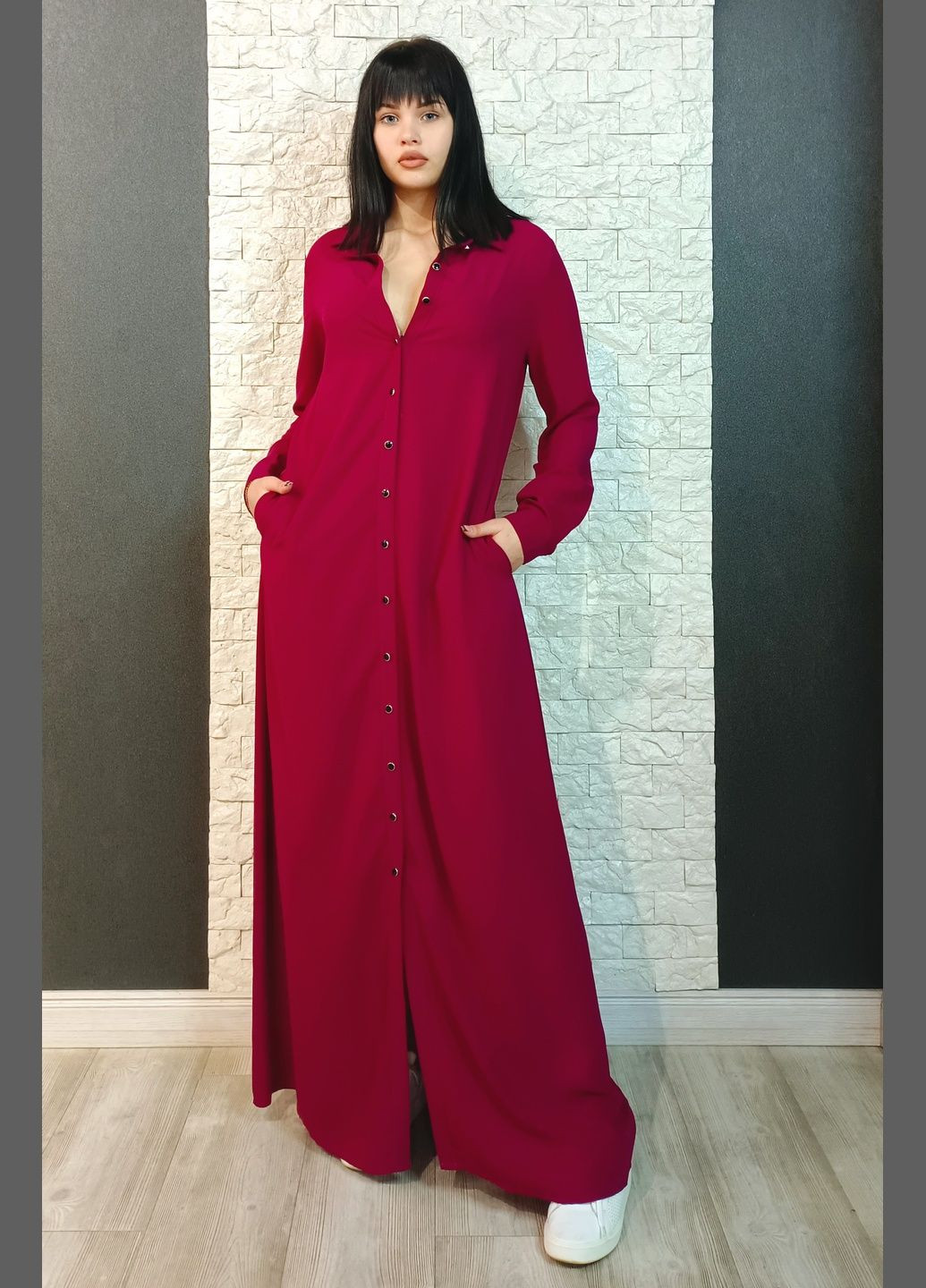 Фуксиновое (цвета Фуксия) кэжуал платье-рубашка рубашка Stefano однотонное