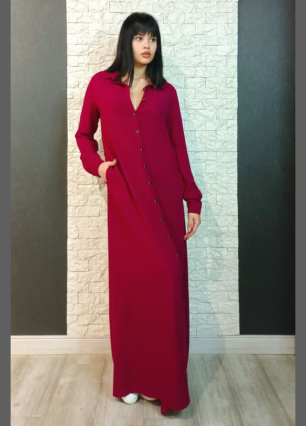 Фуксиновое (цвета Фуксия) кэжуал платье-рубашка рубашка Stefano однотонное