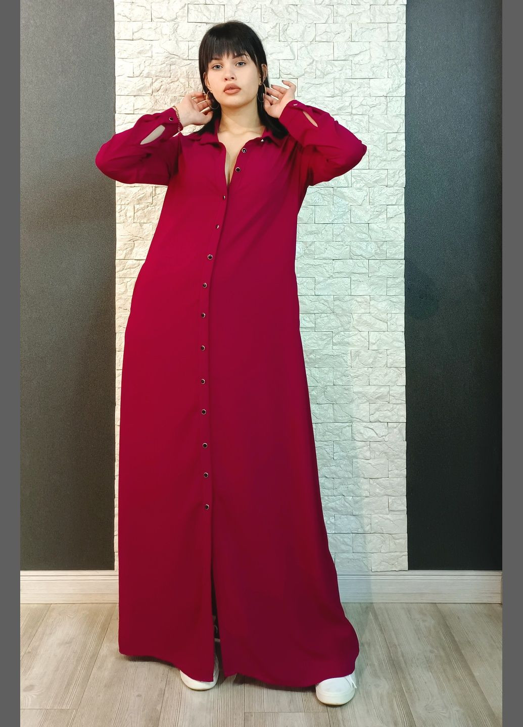 Фуксиновое (цвета Фуксия) кэжуал платье-рубашка рубашка Stefano однотонное