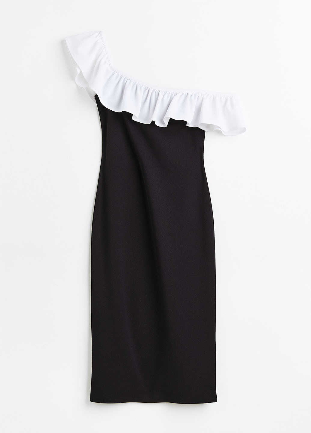 Чорна кежуал сукня на одне плече, футляр H&M однотонна