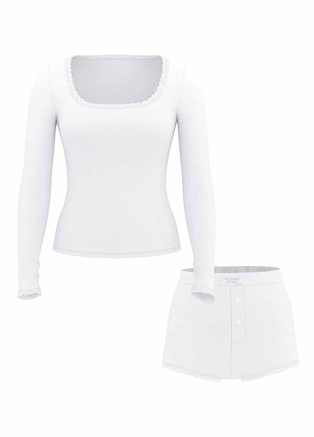 Белая всесезон пижама (лонгслив, шорты) лонгслив + шорты Victoria's Secret