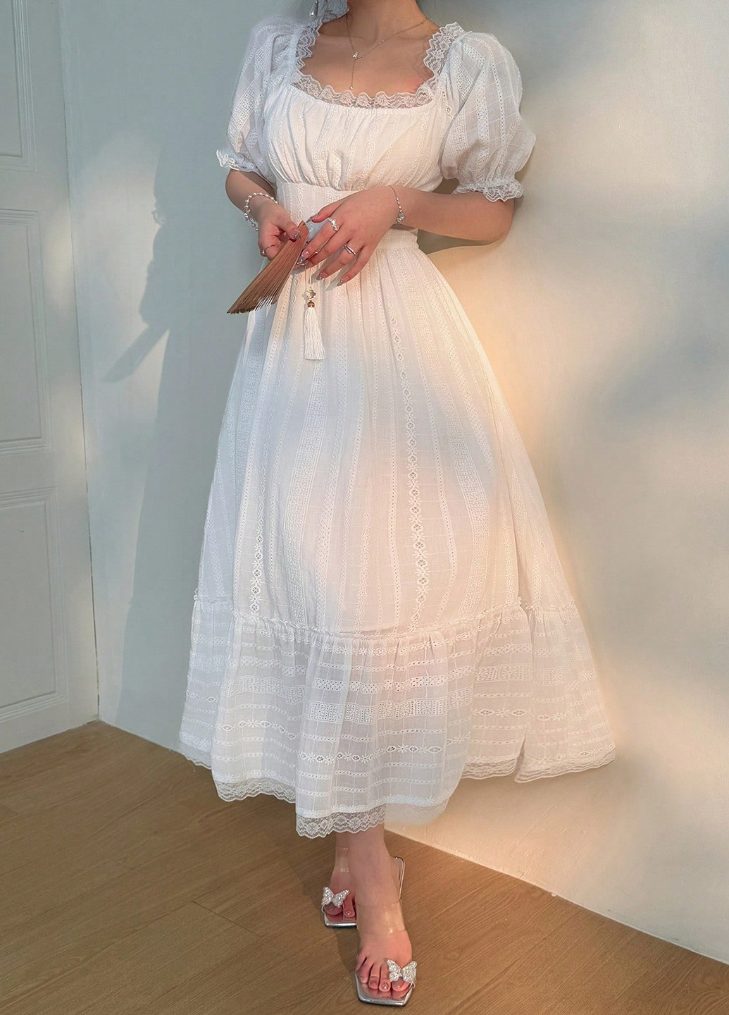 Білий святковий, вечірня, кежуал сукня кльош SHEIN однотонна