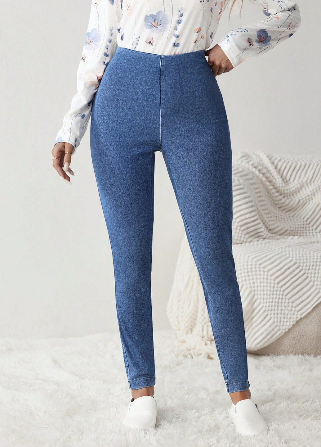 Синие демисезонные джеггинсы SHEIN