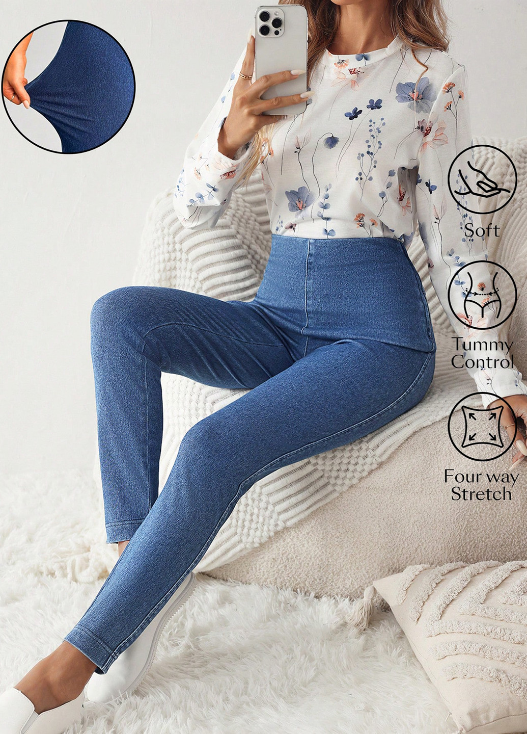 Синие демисезонные джеггинсы SHEIN