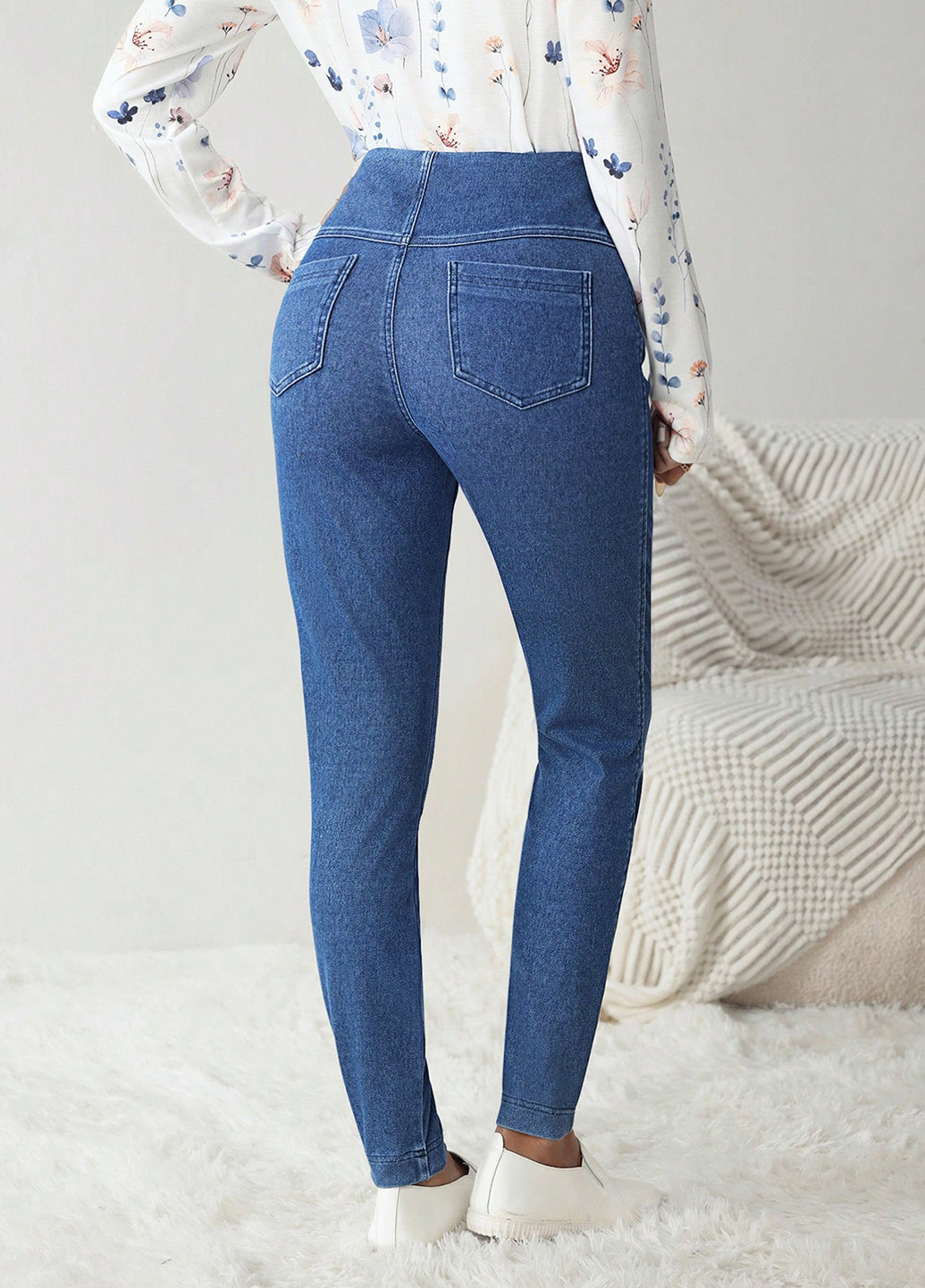 Синие демисезонные джеггинсы SHEIN