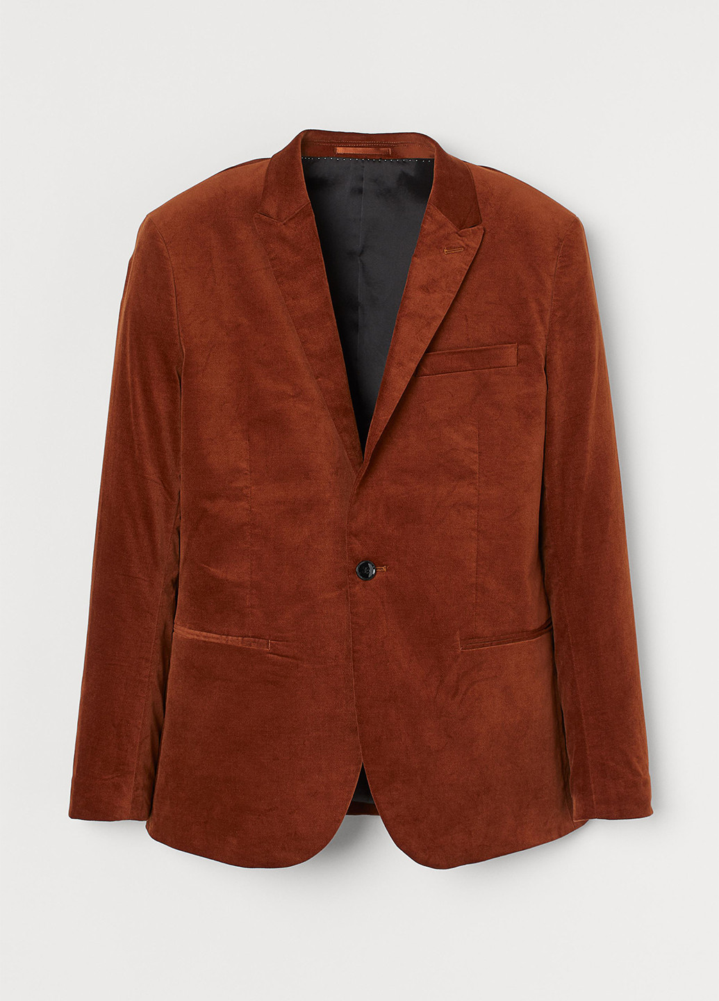 Пиджак H&M однобортный однотонный коричневый кэжуал хлопок, велюр