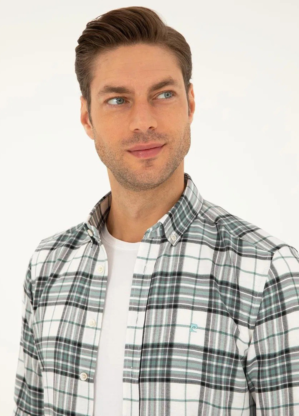 Белая кэжуал рубашка в клетку Pierre Cardin