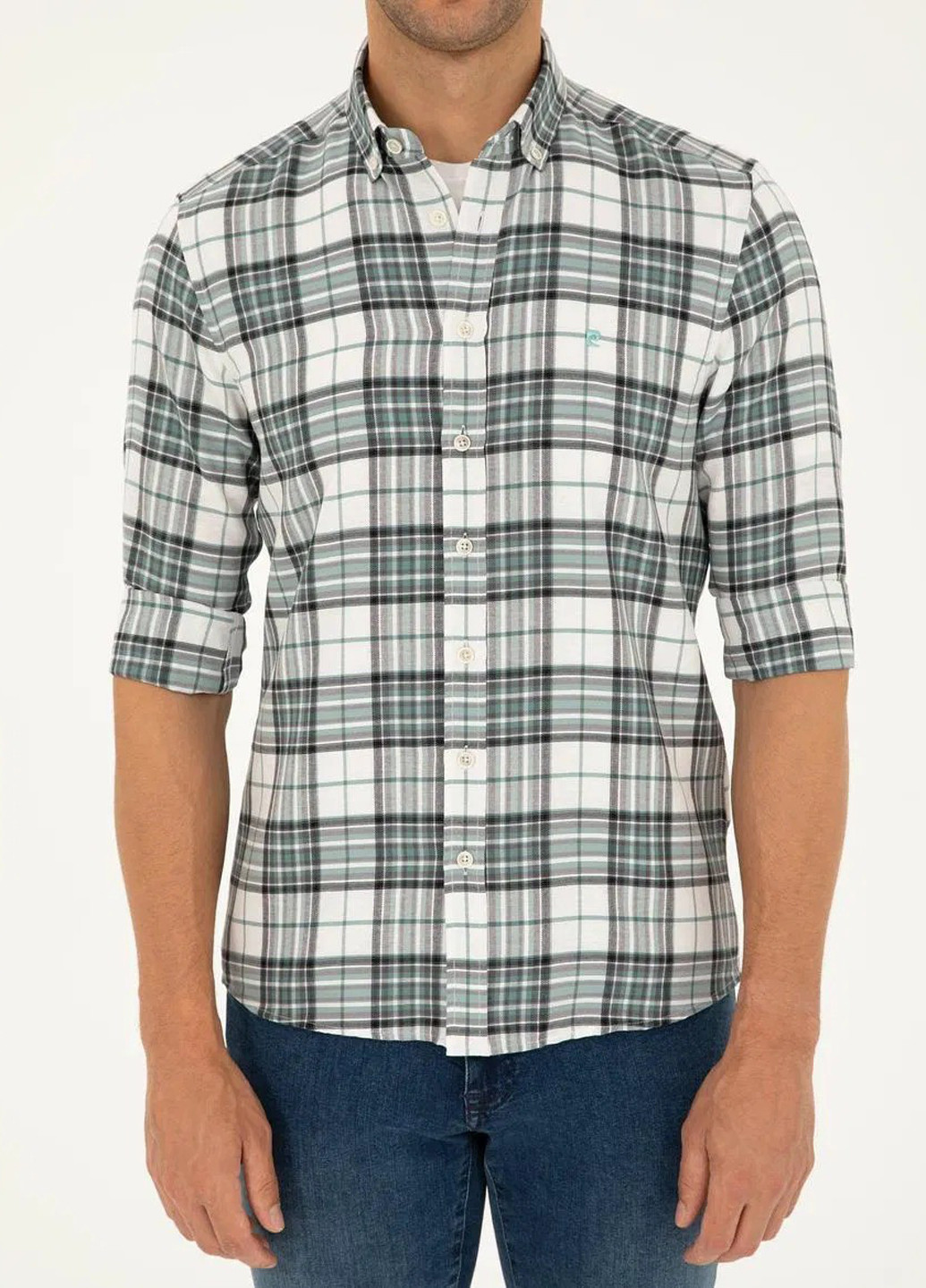 Белая кэжуал рубашка в клетку Pierre Cardin