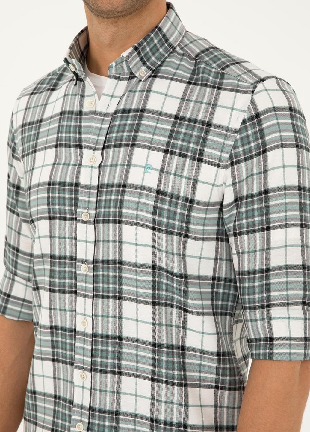 Белая кэжуал рубашка в клетку Pierre Cardin