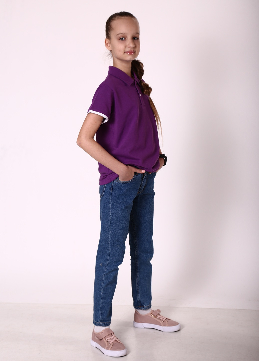 Фиолетовая детская футболка-футболка поло детская TvoePolo однотонная