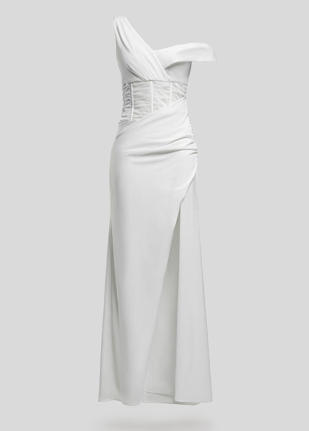 Молочное кэжуал платье на одно плечо Gepur однотонное