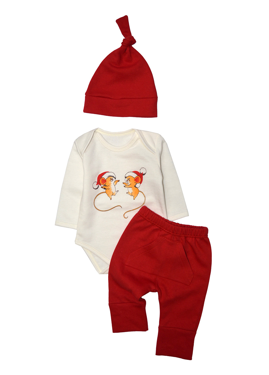 Червоний демісезонний комплект (боді, брюки, шапка) BabiesBerries