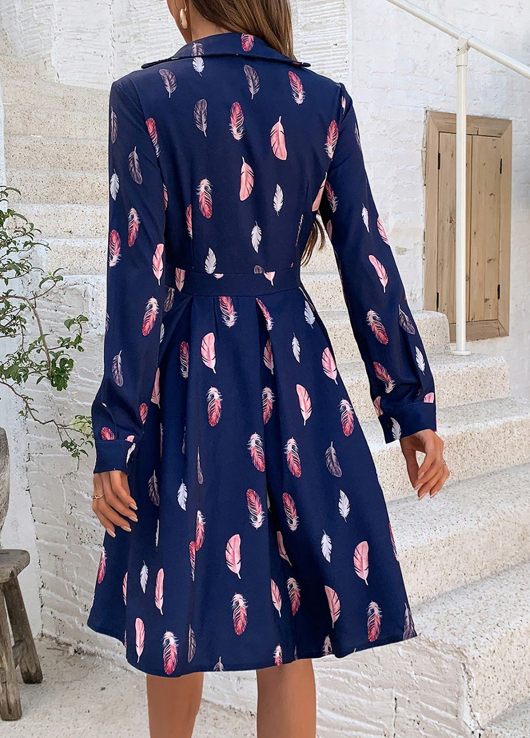 Темно-синее кэжуал, праздничный платье клеш, а-силуэт SHEIN с рисунком