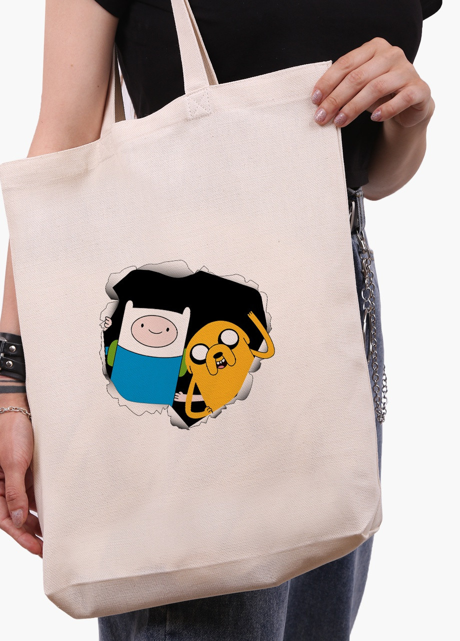 Еко сумка шоппер біла Фінн і Джейк пес Час Пригод (Adventure Time) (9227-1581-WTD) екосумка шопер 41*39*8 см MobiPrint (216642145)