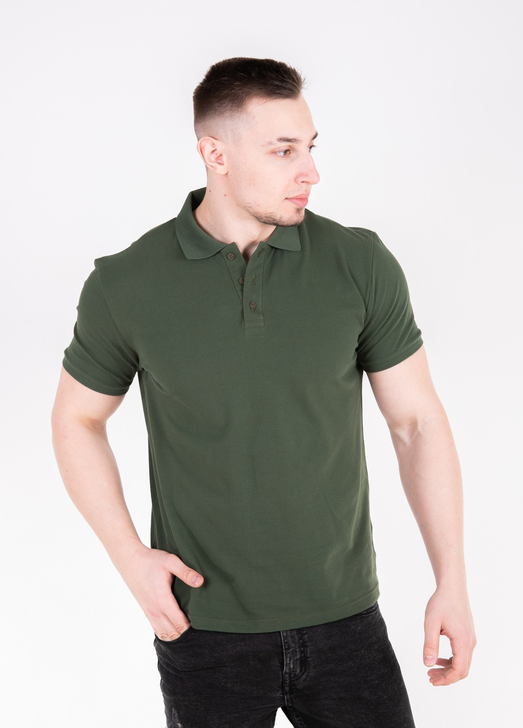 Оливковая (хаки) футболка-футболка поло мужская для мужчин TvoePolo однотонная