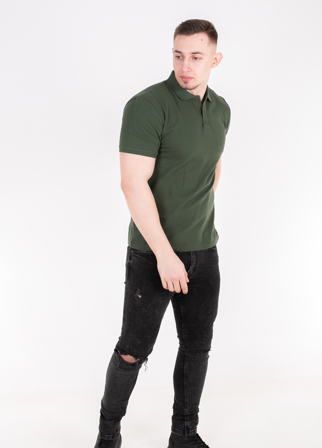 Оливковая (хаки) футболка-футболка поло мужская для мужчин TvoePolo однотонная