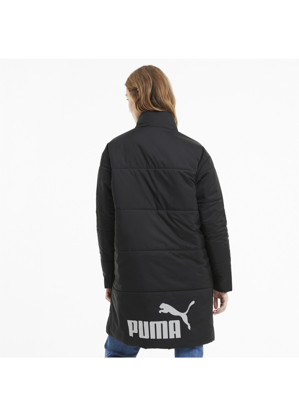 Черная демисезонная куртка ess+ long padded coat Puma