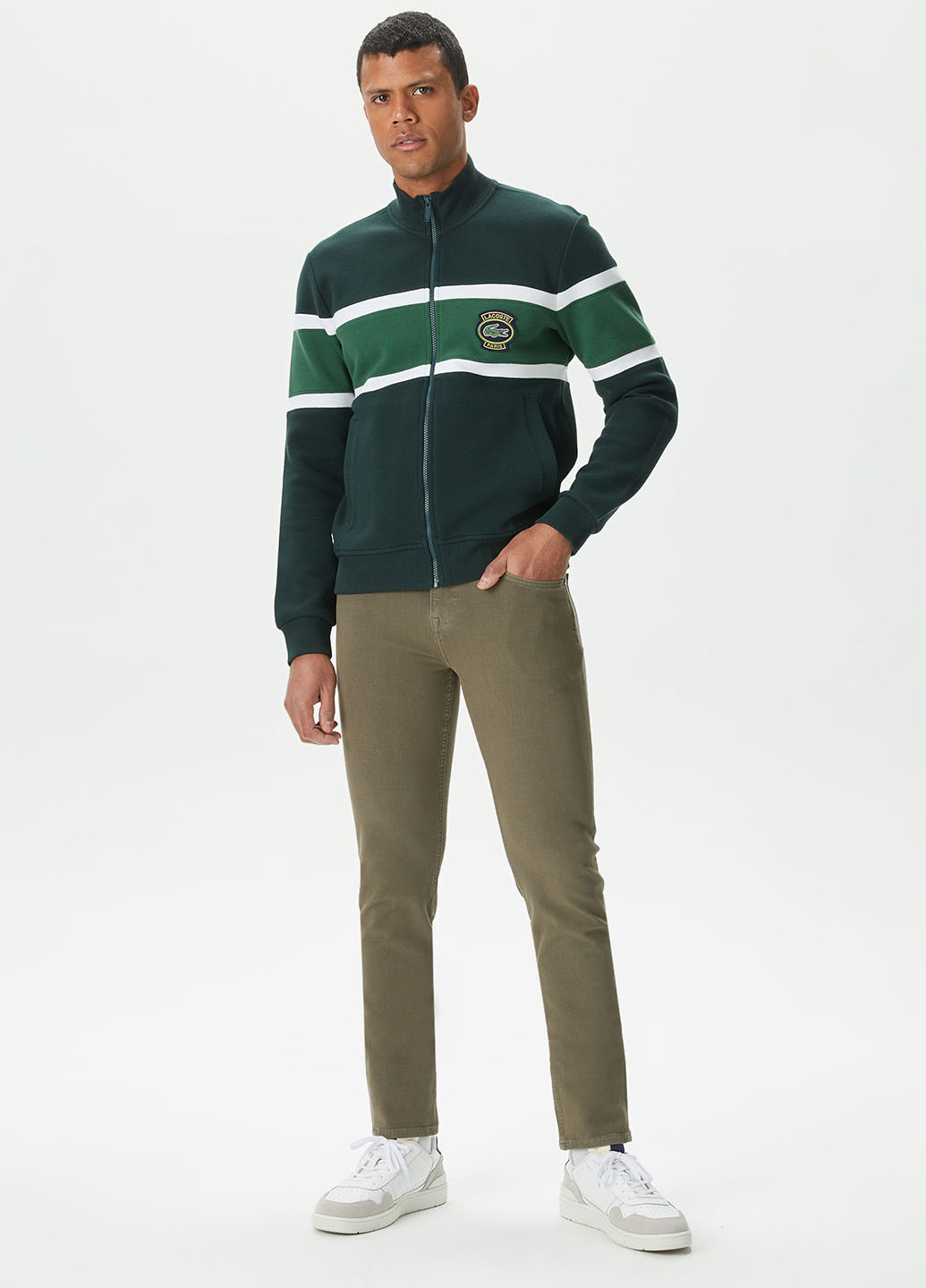 Хаки демисезонные слим джинсы Lacoste