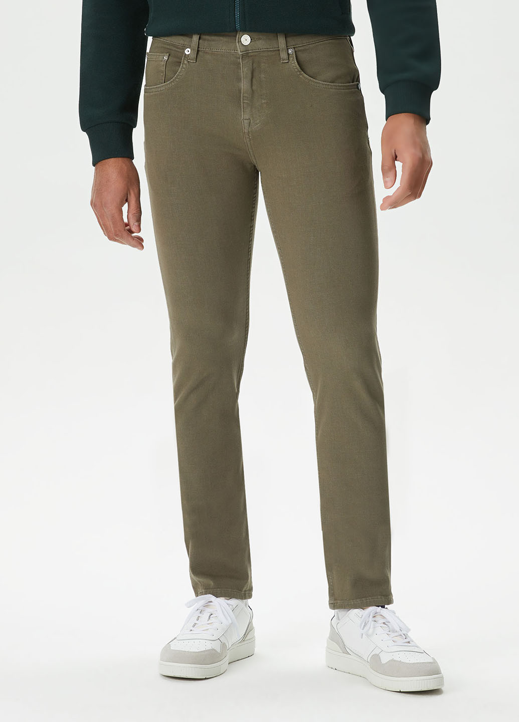 Хаки демисезонные слим джинсы Lacoste