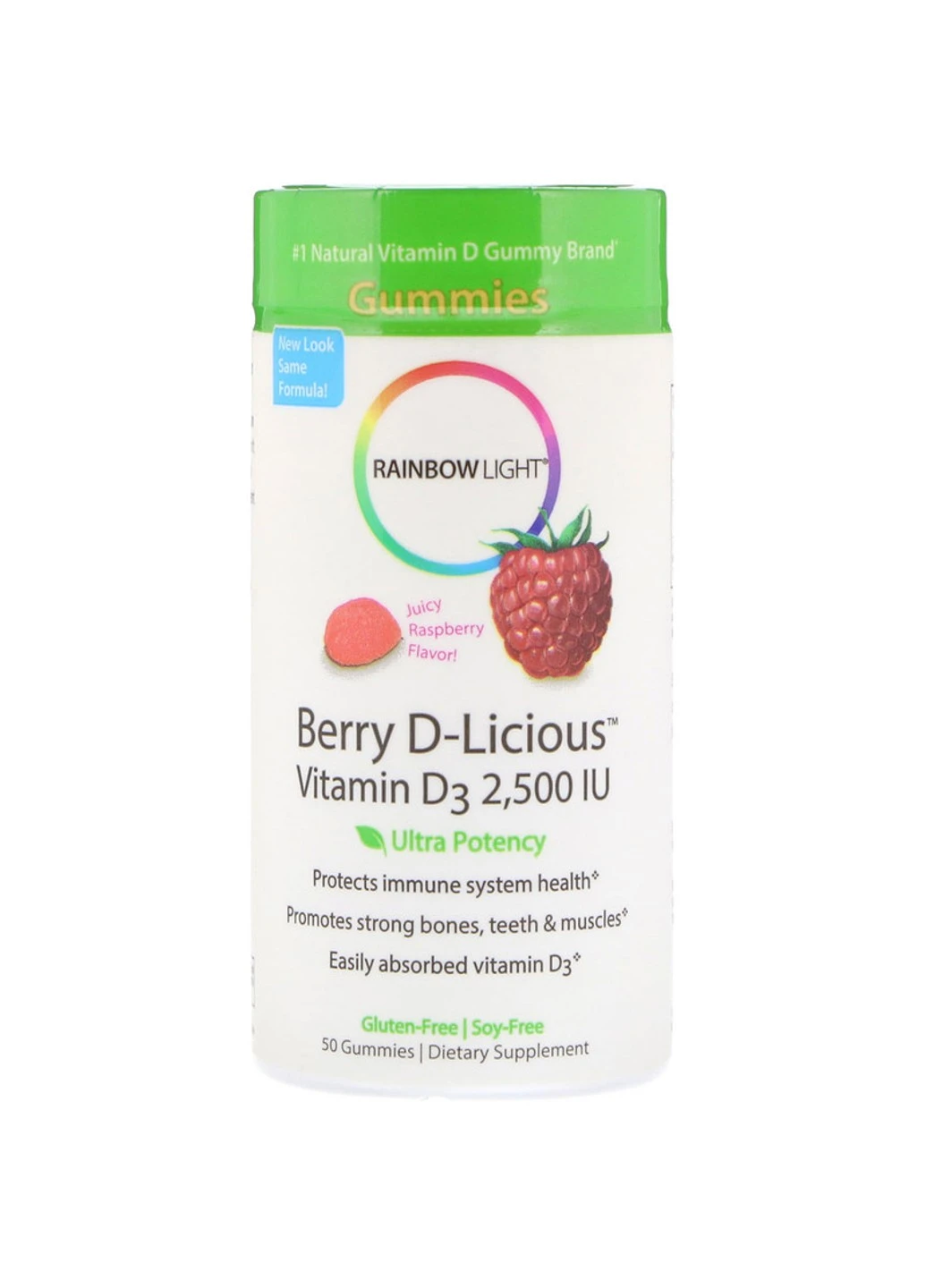 Вітамін D3, смак малини, Berry D-Licious, 2500 МО, 50 желейних цукерок Rainbow Light (255410596)
