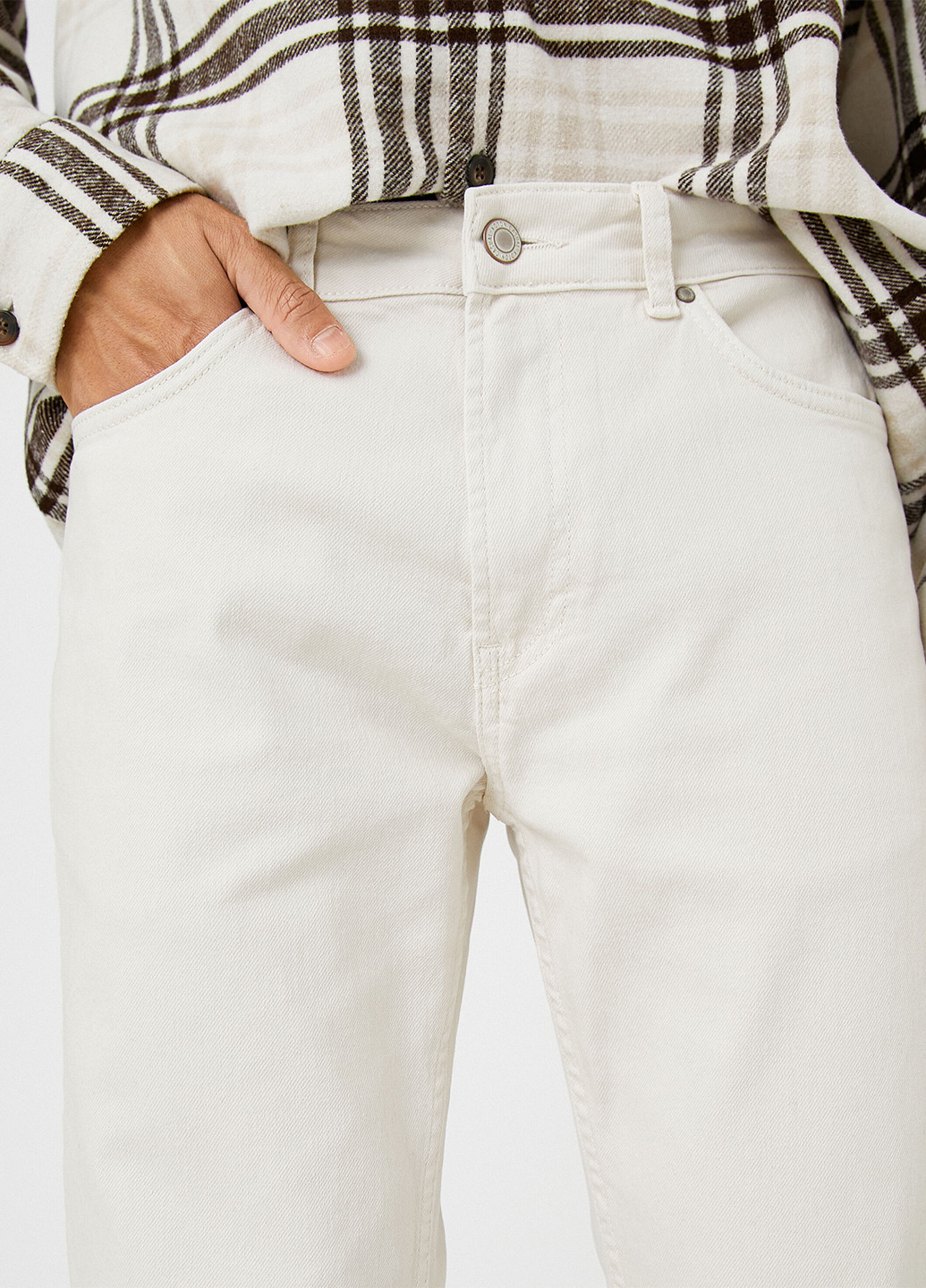 Молочные демисезонные зауженные джинсы KOTON