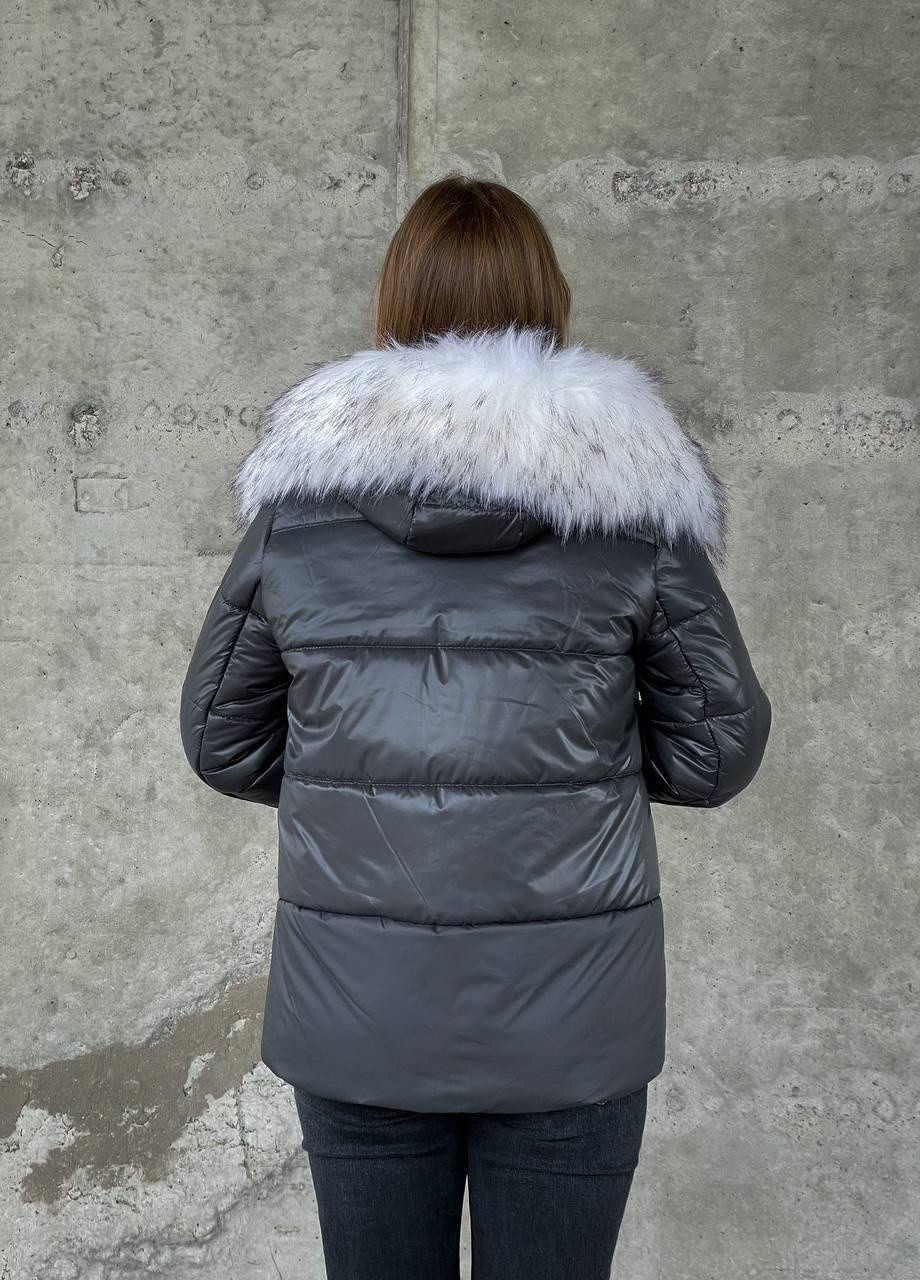 Графитовая женская зимний пуховик плащевка xs-4xl (40 42 44 46 48 50 52 54) теплая короткая куртка графит No Brand