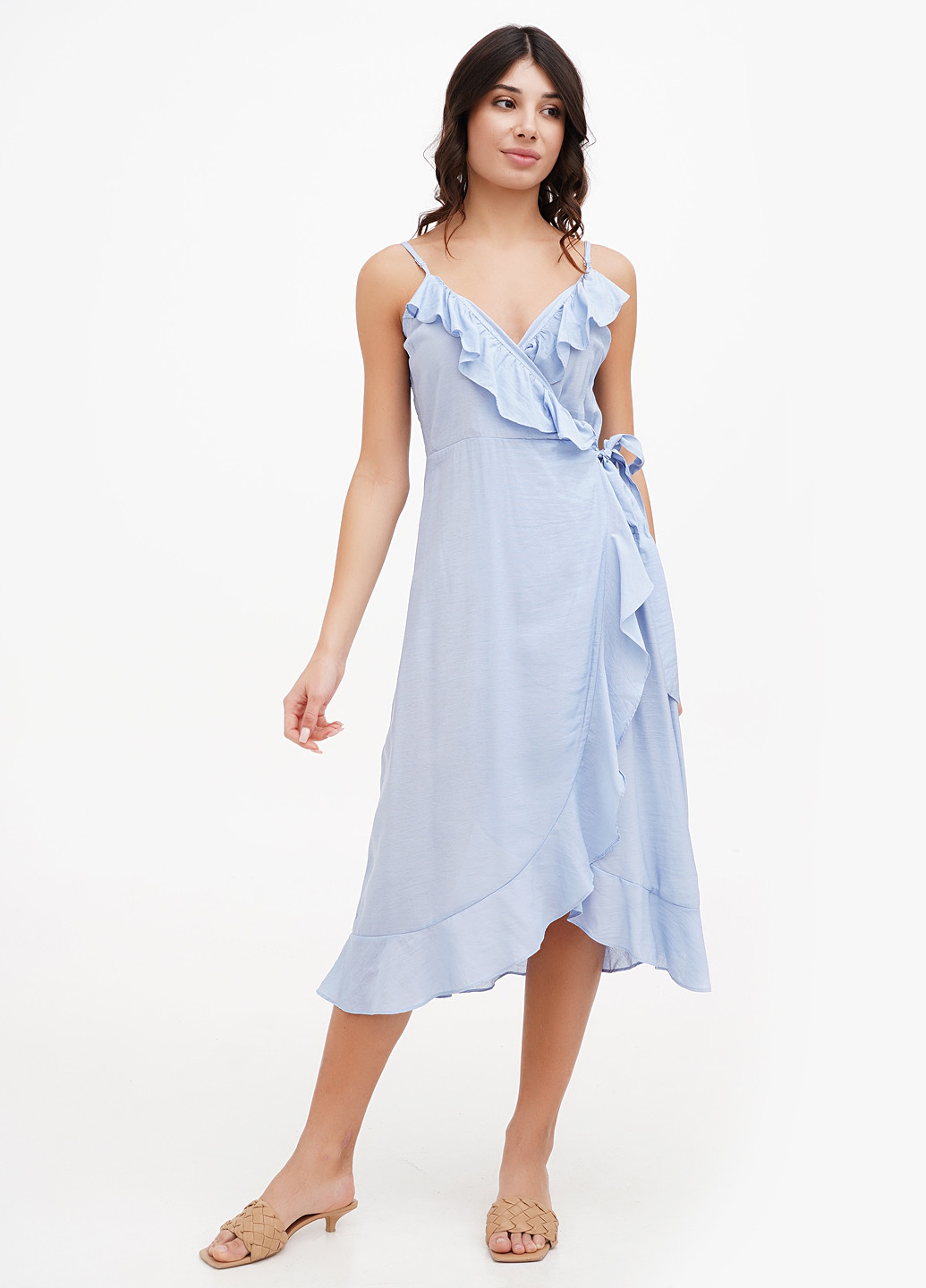 Голубое кэжуал платье на запах Brave Soul однотонное