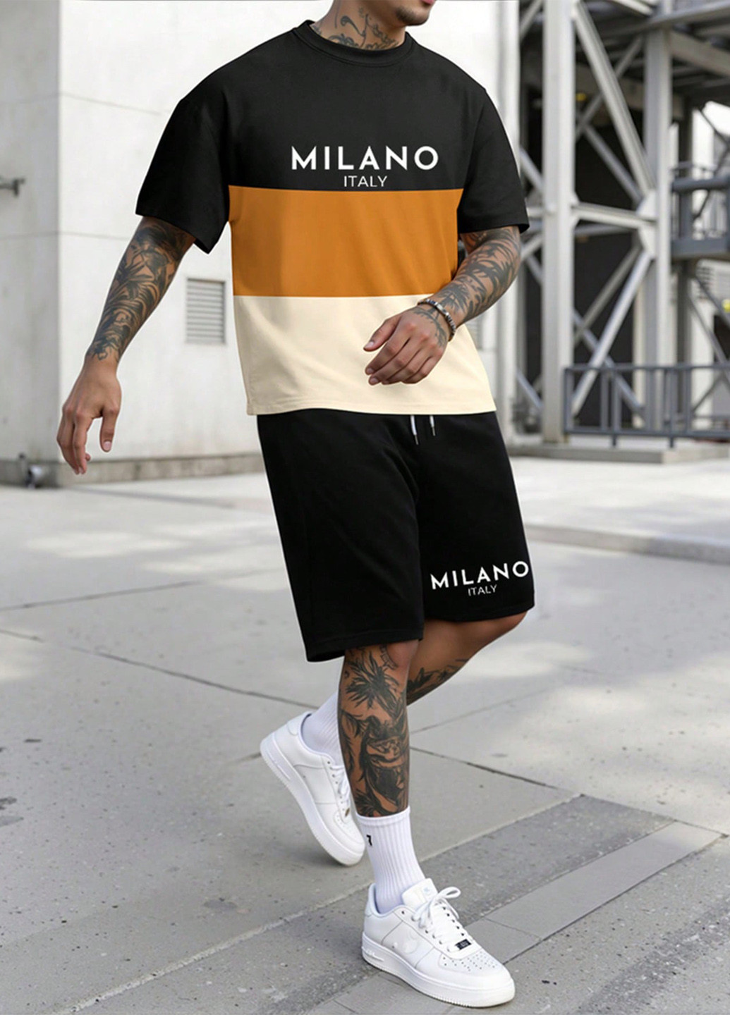 Комбинированный летний костюм (футболка, шорты) с шортами SHEIN