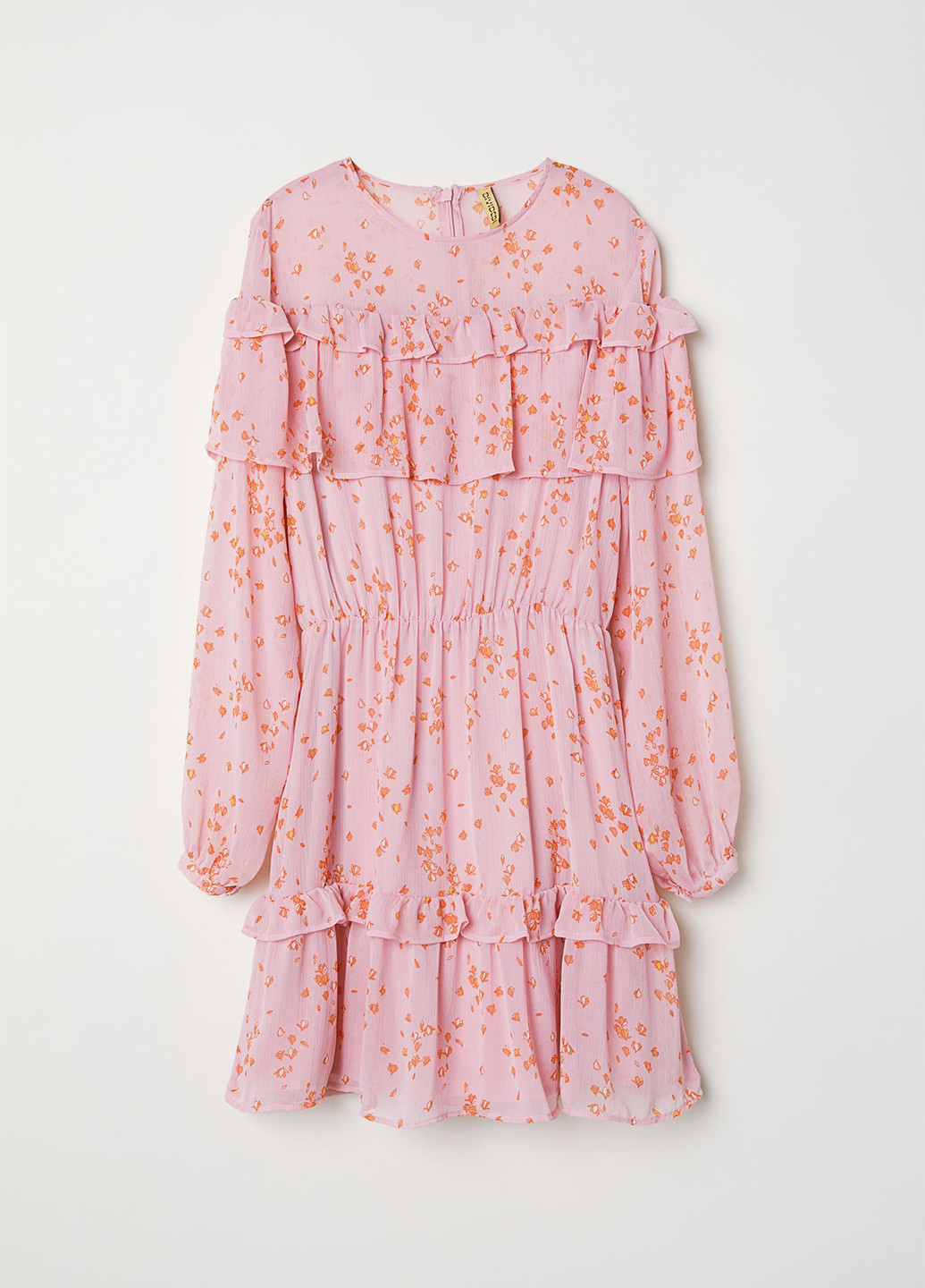 Светло-розовое кэжуал платье клеш H&M с цветочным принтом