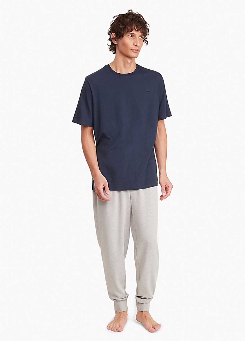 Пижама (футболка, брюки) Tommy Hilfiger футболка + брюки меланж серо-синяя домашняя трикотаж, хлопок
