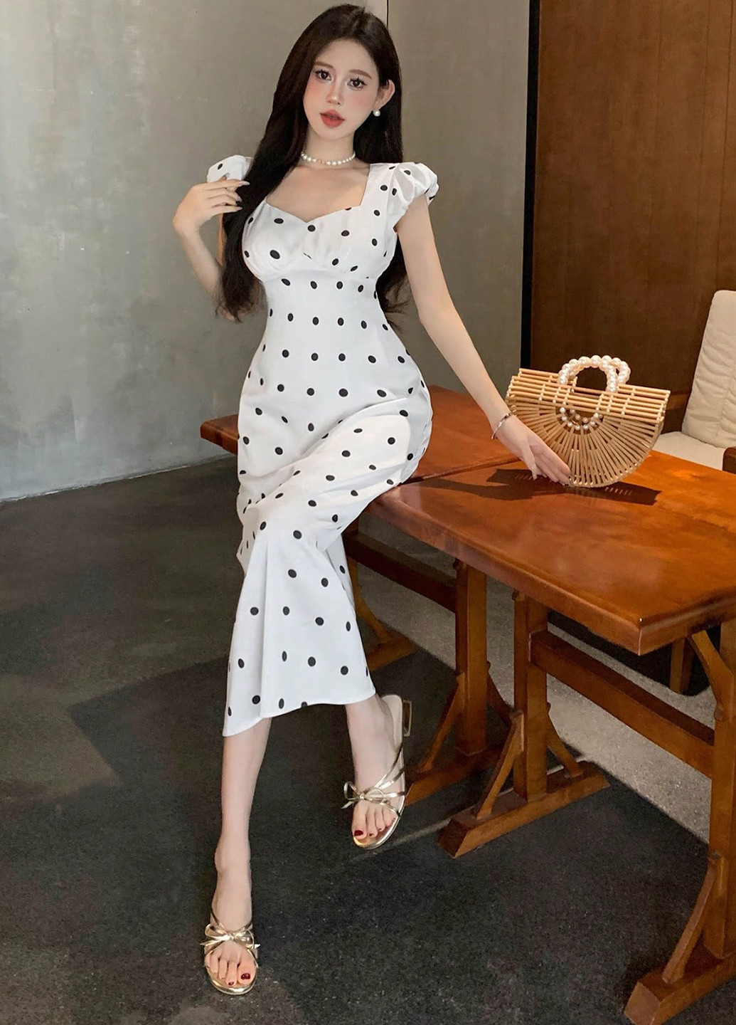 Білий кежуал сукня а-силует SHEIN в горошок